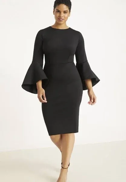 ELOQUII Women's Plus Size Flare Sleeve Scuba Dress