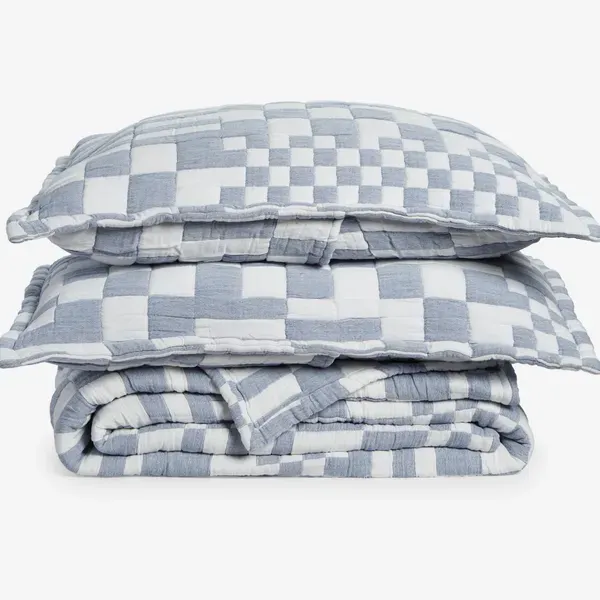 Dusen Dusen Coverlet Set - Blue Check, Full/Queen