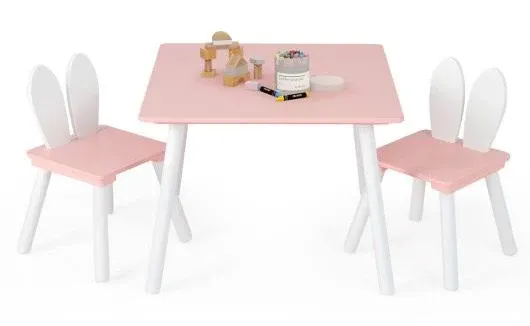Costway 3 Pieces Kids Table and Chairs Set for Arts Crafts Snack Time