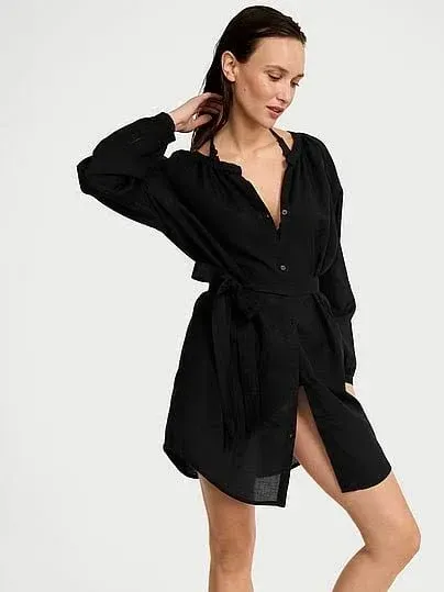 Beachwear Linen Easy Button-Up Dress