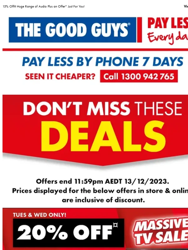 The Good Guys - 20% Off¤ Big Brand TVs Plus Loads More