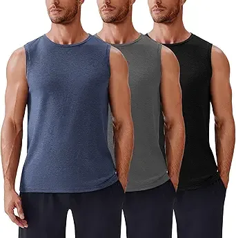 PINSPARK Mens 3 Pack Workout Tank Tops Gym Sleeveless Shirts Quick Dry Training Muscle Shirts for Men