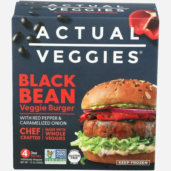 Actual Veggies Black Bean Veggie Burgers Patties 10 Pound