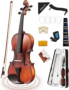 Fesley Violin Fiddle Full Set: 4/4 Matt Violin Kit for Beginners, Acoustic Violin with Hard Case, Solidwood Hand Made Starter K.