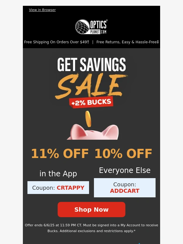 Optics Planet - Get an Extra 11% OFF Your Order!