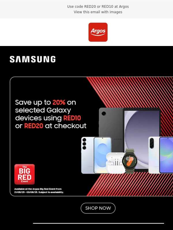 Argos - Save up to 20% on selected Galaxy devices