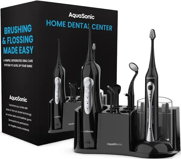 AquaSonic Home Dental Center Rechargeable Power Toothbrush & Smart Water Flosser