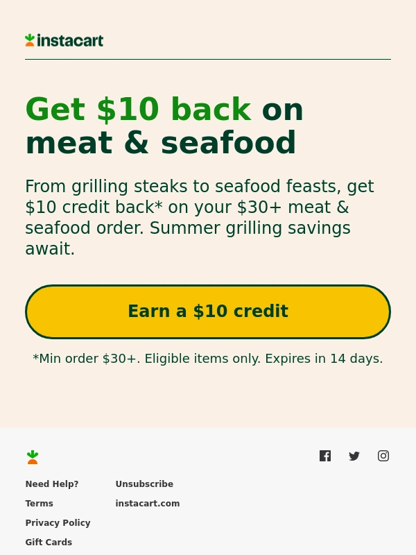 Instacart - Fire up the grill with $10 credit