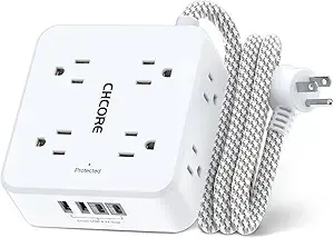 Chcore Surge Protector 5 ft Braided Extension Cord Power Strip with 4 USB (2 USB C) Charging Ports, (White)