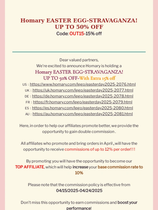 Homary - Fwd: Homary EASTER EGG-STRAVAGANZA! UP TO 50% OFF and Earn double commission!!!