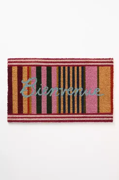 Anthropologie Bienvenue Striped Coir Printed Doormat