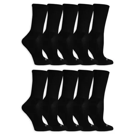 Fruit of the Loom Everyday Cushion Crew Socks for Women, Black, Sizes 8-12 (10-Pack) $6.67