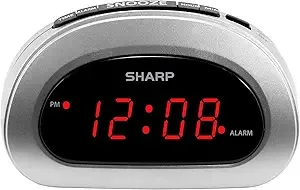Sharp Small Digital Alarm Clock with Snooze, Battery Backup, Easy to Use Top Button Controls,