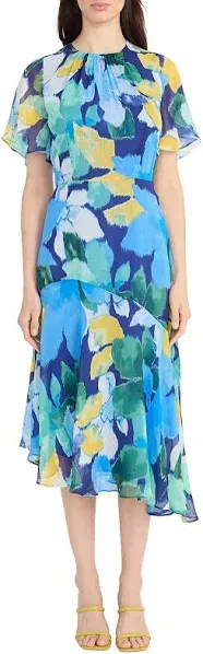 Maggy London Women's Asymmetric Polyester Midi Dress
