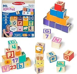 Ms. Rachel Melissa & Doug Letter, Number, and Game Wooden Learning Blocks with Activity Cards for Girls and Boys Toddlers Ages 18 Months+ - FSC-Certified $14.49