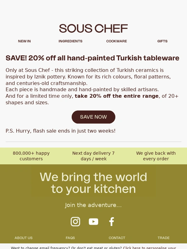 Sous Chef - Flash Tableware Sale!
