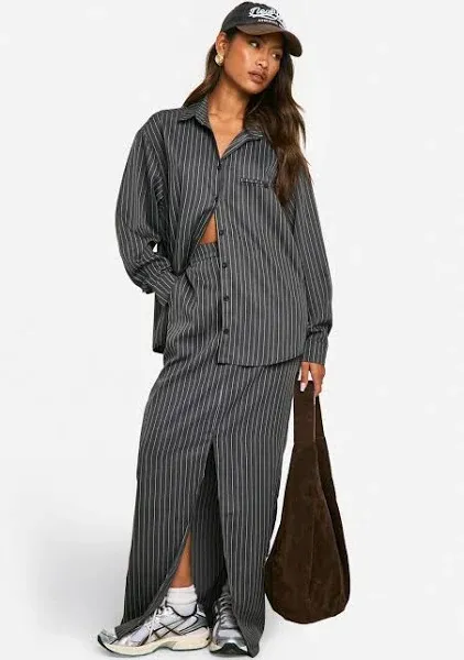 Boohoo Pinstripe Split Front Maxi Skirt