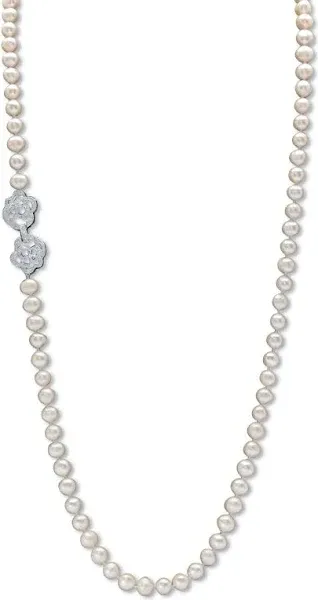 PalmBeach Jewelry Women's Genuine Cultured Freshwater Pearl Necklace with Cubic Zirconia Clasp