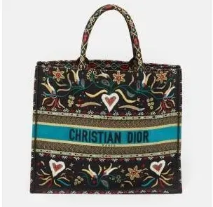 Dior Multicolor Embroidered Canvas Large Flowers Heart Book Tote