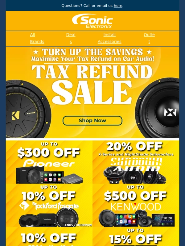 Sonic Electronix - Up to 20% Off or Save $500 on Your Favorite Car Audio Brands!