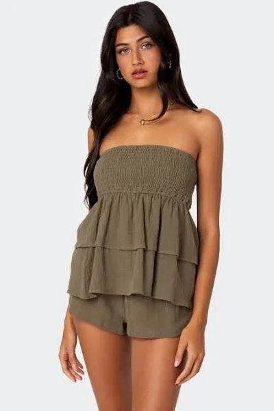 Edikted Women's Harleigh Ruffled Linen Look Tube Top