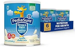PediaSure Grow & Gain With Immune Support Shake Mix Powder, Kids Protein Shake, Vanilla, 14.1 oz Can, Pack of 6—48 Servings