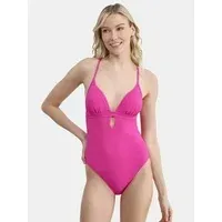 Jessica Simpson Womens Pique Plunge One Piece Swimsuit