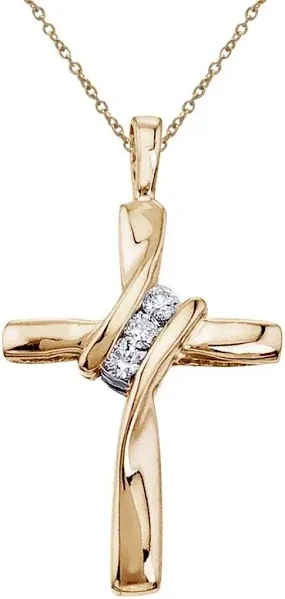 Pompeii3 10K Yellow Gold Diamond Cross Pendant Necklace