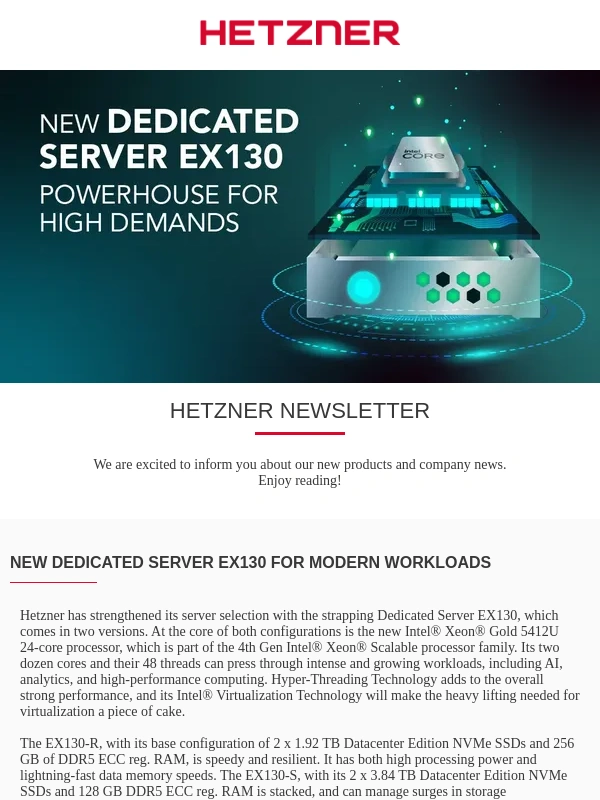 Hetzner - New Hetzner Dedicated Server for modern workloads