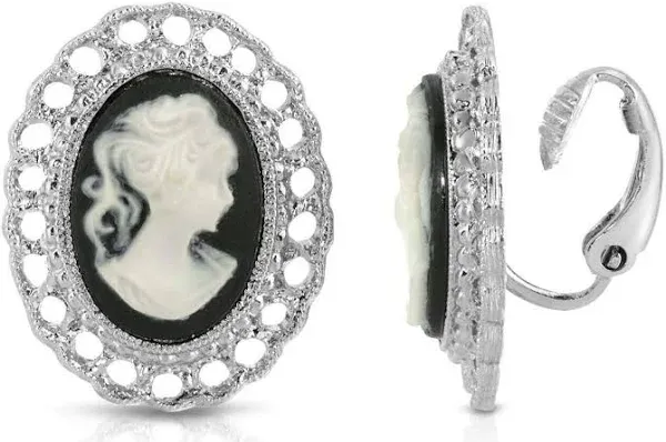 Cameo Oval Filigree Clip-On Earrings
