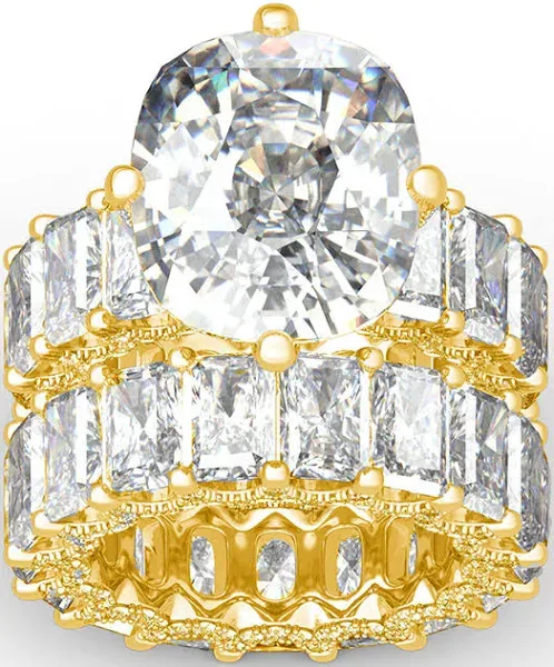Jeulia Sterling Silver Cushion Cut Pave Eternity Ring Set