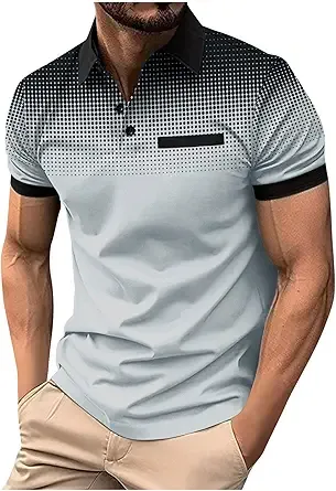 Summer Short Sleeve T Shirts for Men 2025 Business Casual Tops Polka Dot Gradient Lapel Button Sports Tees