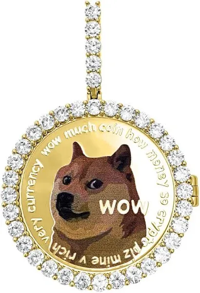 Dogecoin Coin Iced Out Frame Pendant V3