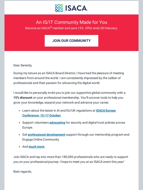 Isaca - A Note from ISACA: Offer Inside