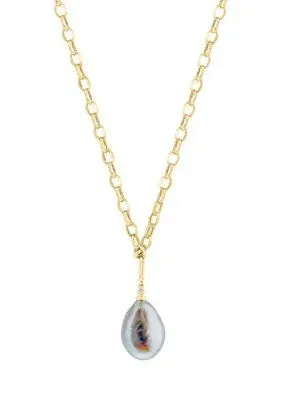 EFFY 14K Yellow Gold Freshwater Pearl and Diamond Pendant Necklace