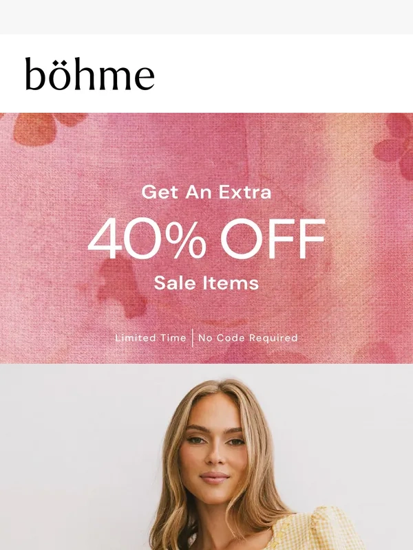 Bohme - ? extra 40% off sale items ends tonight!