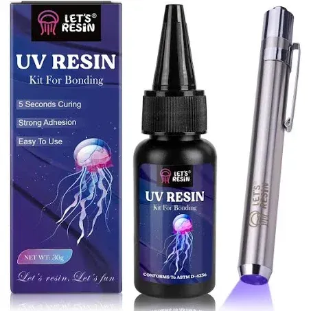 LET'S RESIN - UV Resin Kit, 30g, Bonding&Curing in Seconds, with Light, for Jewelry, Plastic Repair