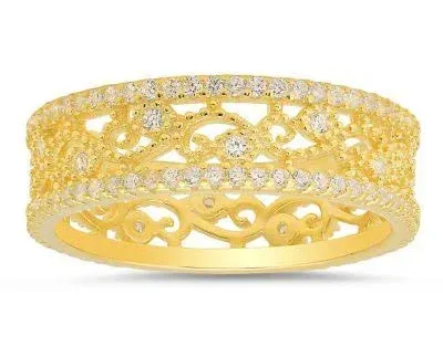 Kylie Harper 14K Gold Over Silver Vintage Floral CZ Eternity Band Ring