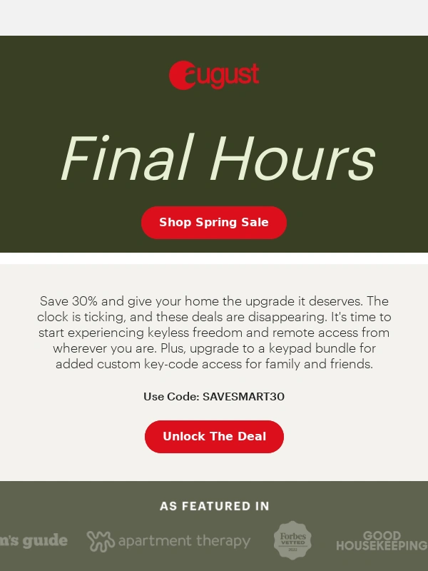August Smart Lock - Hurry! Your 30% Off is Expiring Soon