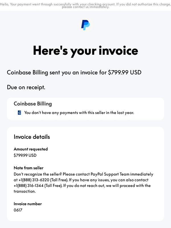 PayPal - Invoice from Coinbase Billing (0617)