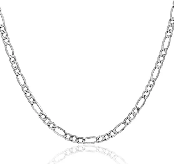 14K Solid White Gold 4.4mm Figaro Link Chain Necklace
