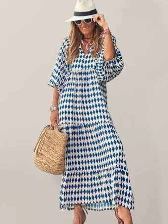 Youweixiong Boho Floral Puff Sleeve Tiered Maxi Dress Women's Casual Layered Loose Vacation Party Beach Long Dress