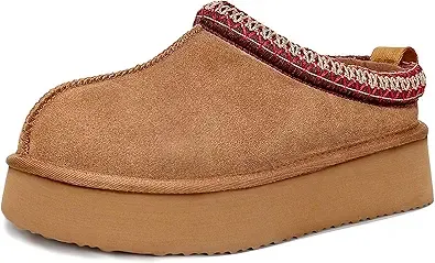 ZEXSAFETY Platform Slippers for Women Snow Winter Womens Slippers Fluffy House Slippers for Indoor and Outdoor Chestnut 7