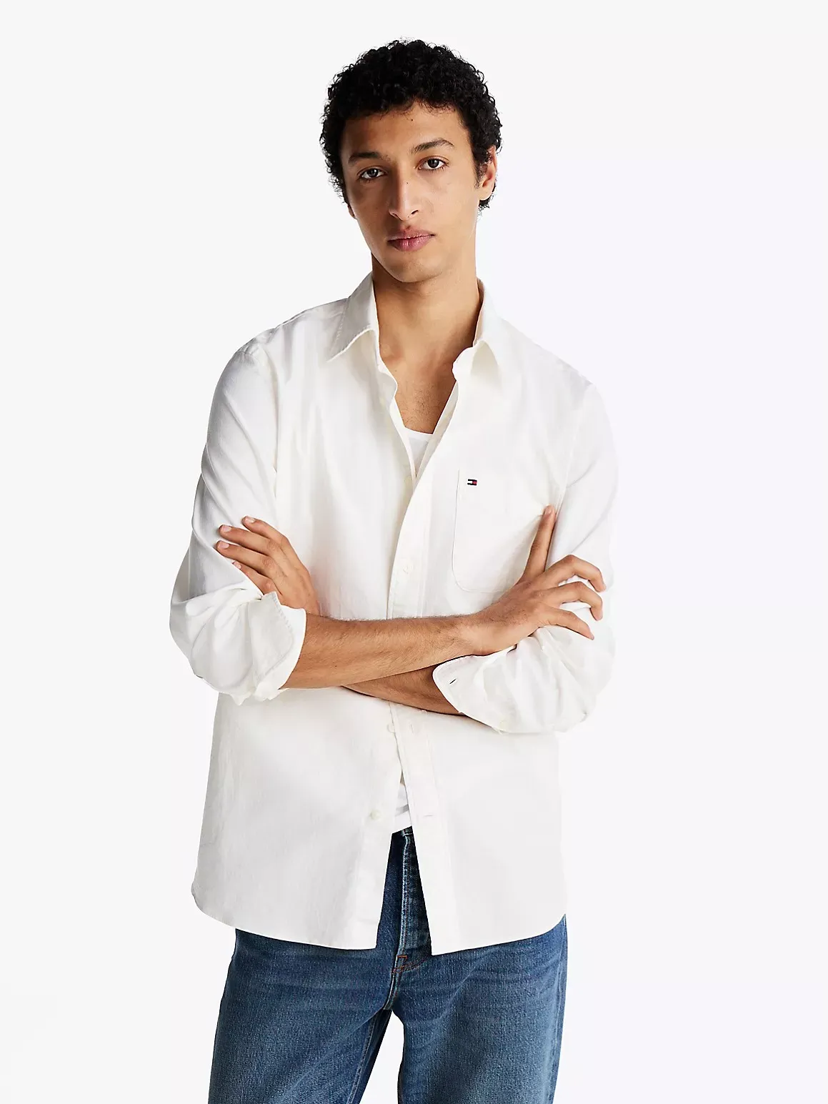 Tommy Hilfiger Men's Regular Fit Garment-Dyed Twill Shirt - White - M