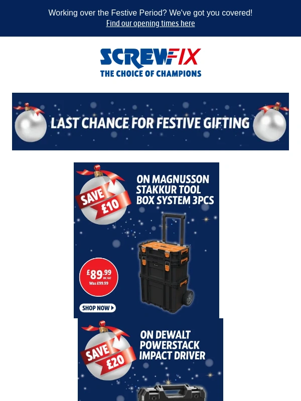 Screwfix - ? 4 More Sleeps... Last Chance Gifting Ideas