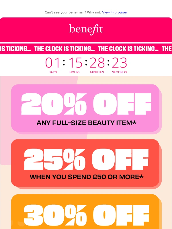 Benefit Cosmetics - Your bank holiday deal’s ending! ?️