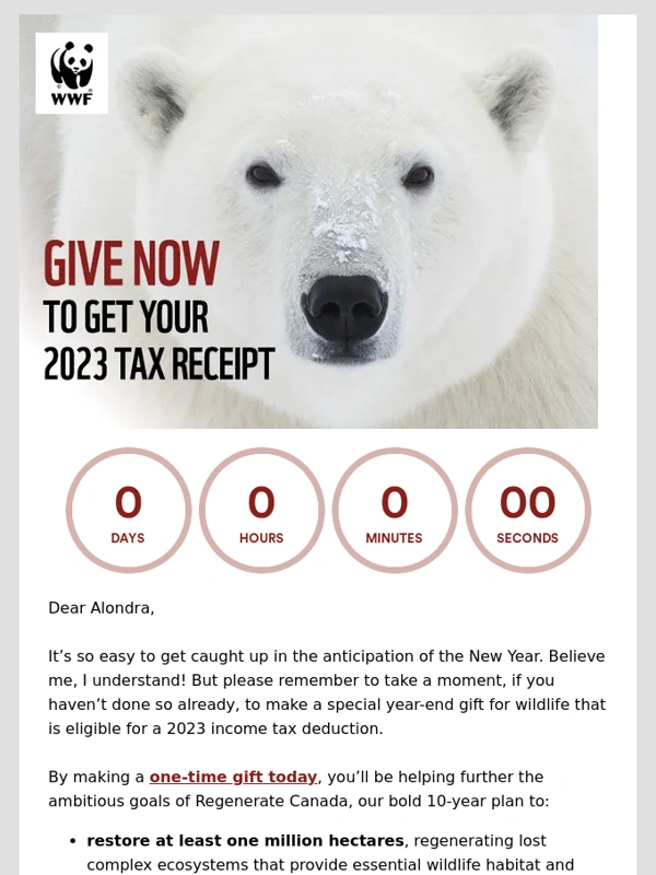 WWF - Give now to get your 2023 tax receipt
