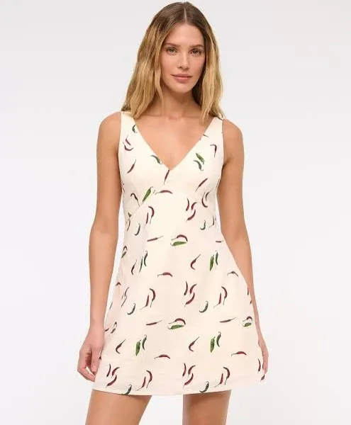 Abercrombie & Fitch Women's V-Neck Linen-Blend Mini Dress