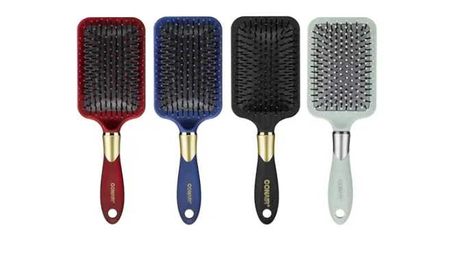 Conair Velvet Touch Paddle Cushion hair brush – Detangling hairbrush – curly or straight styles – men or women – detangler – features soft touch handle – Colors at Random