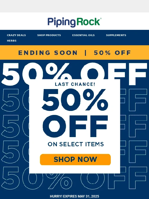 Piping Rock - Time's Running Out...50% OFF Ends Tomorrow
